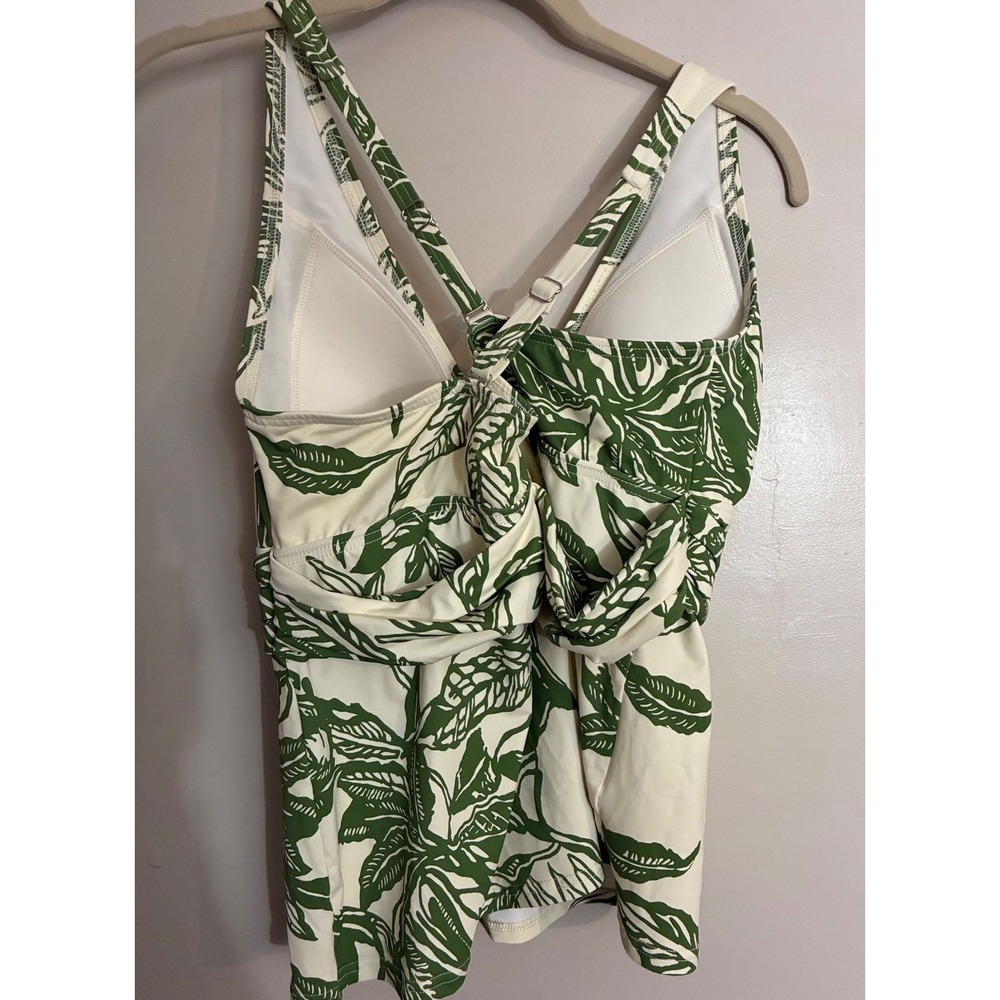 Lands' End Tankini Top Women M Green White Tropical Palm Leaf V-Neck Surplice - Picture 3 of 12